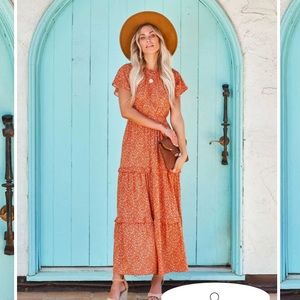 KEATYN FLORAL RUFFLE MAXI DRESS - ORANGE